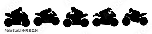 Motorcycle racer icons in black silhouette style-Collection of black silhouette icons showing motorcyclists in racing positions, symbolizing speed, motorsport, competition, and adrenaline-filled ride