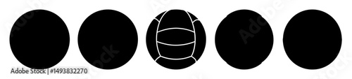 Volleyball and round ball icons in silhouette-Set of black silhouette icons showing round balls, including a volleyball design, symbolizing sports, play, and recreation in simple style.