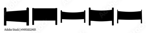 Bed icons set in black silhouette design-Collection of simple black silhouette icons of beds, representing furniture, sleep, rest, and bedroom elements in minimal graphic style.