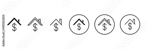 Set of house roof top with dollar icon collection. Mortgage, roof top. dollar symbol.