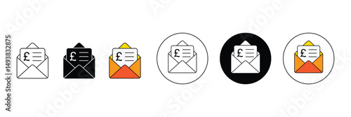 Set of envelope icon with pound. Salary, send money glyph, Professional, Currency symbol. 