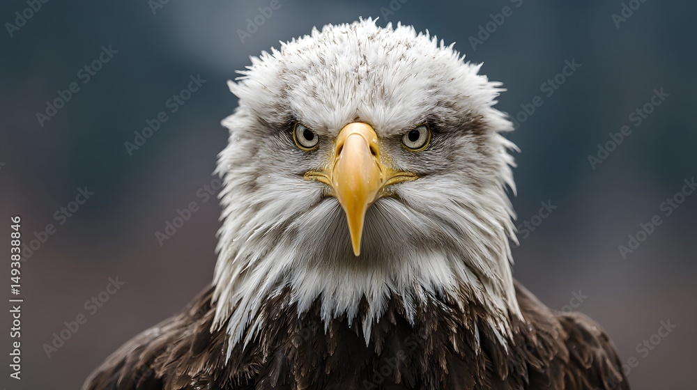 Fototapeta premium Striking close-up of a bald eagle, showcasing its piercing gaze and stunning details.