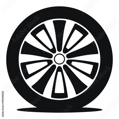 This is a classic, black and white, vector graphic of a car wheel.