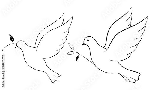 White dove flying with a branch, a vector peace symbol of freedom and hope