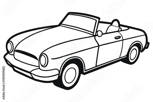 A simple, black and white line drawing of a classic convertible car.