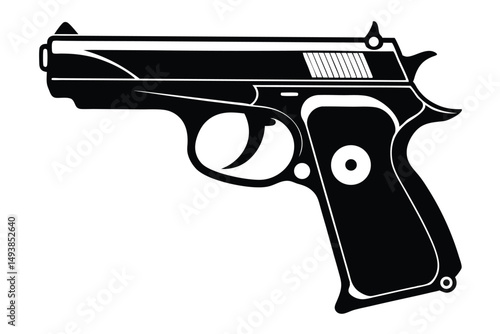 Detailed Silhouette Illustration of a SemiAutomatic Handgun with Classic Design Features