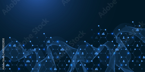 Social network communication concept. Global network connection abstract background. Horizontal header web banner. Internet technology. Business. Science. Vector illustration