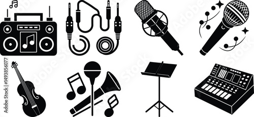 set of musical instruments white background