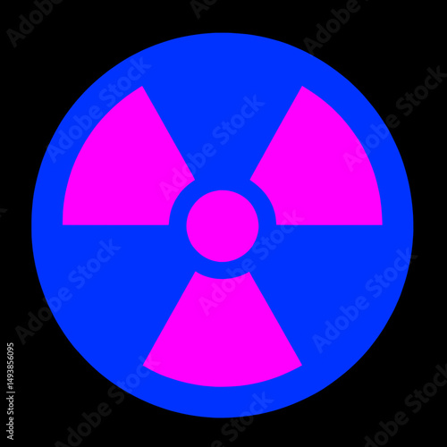 Nuclear radiation hazard symbol, isolated blue and magenta on black background	
