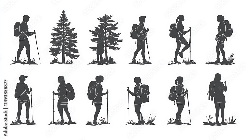 Obraz premium Hiking silhouettes, nature