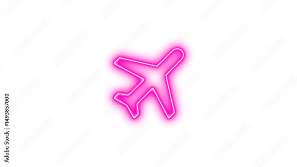 Obraz premium Glowing neon sign in the shape of an airplane, Neon airplane icon glow with transparent background