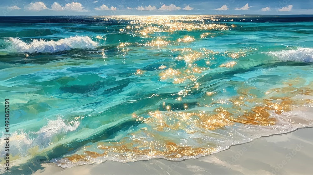 Obraz premium Serene Ocean Waves Tropical Beach Nature Scene Morning Light Wide Angle Tranquility and Beauty