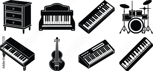 set of music icons white background