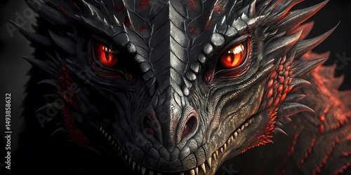 Intense Gaze of the Obsidian Dragon, a Creature of Myth and Legend