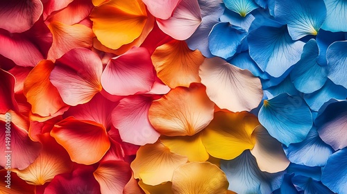 Vibrant colorful rose petals arranged in a patterned design.