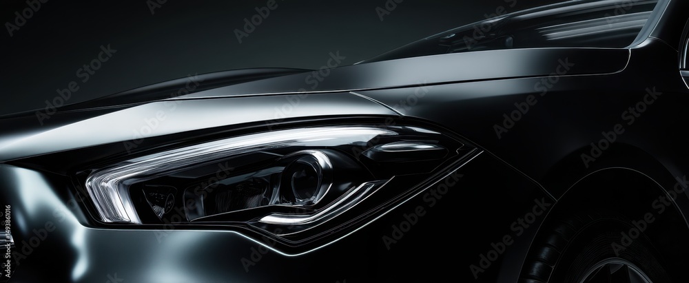 Fototapeta premium The sleek black car showcasing modern design and advanced technology.