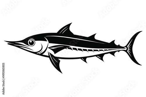 Striking Black Silhouette Illustration of a Swordfish with Sharp Fins and Defined Tail