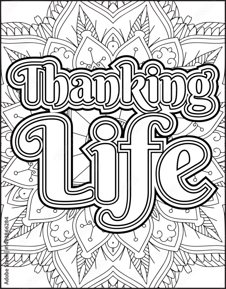 Fototapeta premium Gratitude Quote Coloring Page for Adults. Gratitude Motivational Quote Coloring Page.