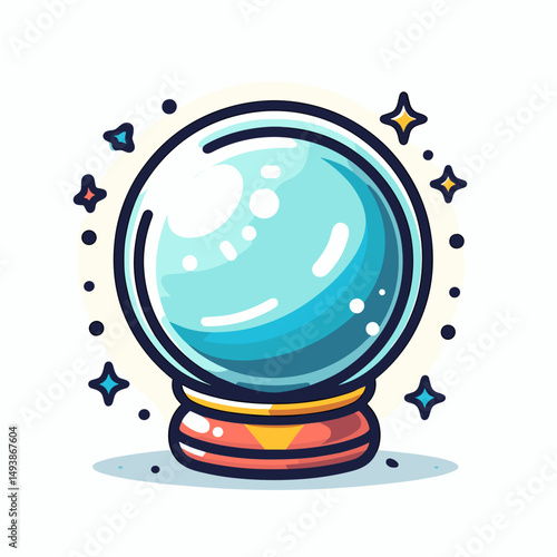Crystal ball with glossy surface and decorative base on a light background copy space