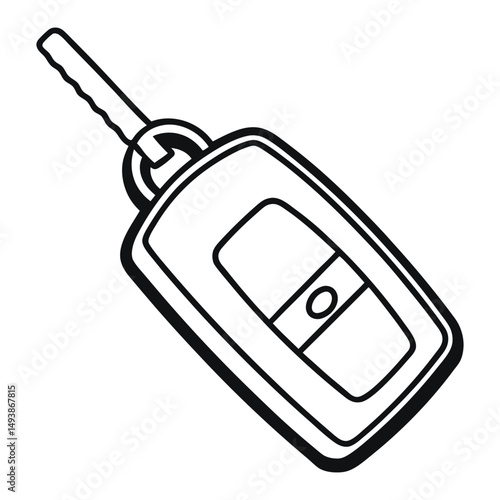 A clean, black and white line art illustration of a car key fob.