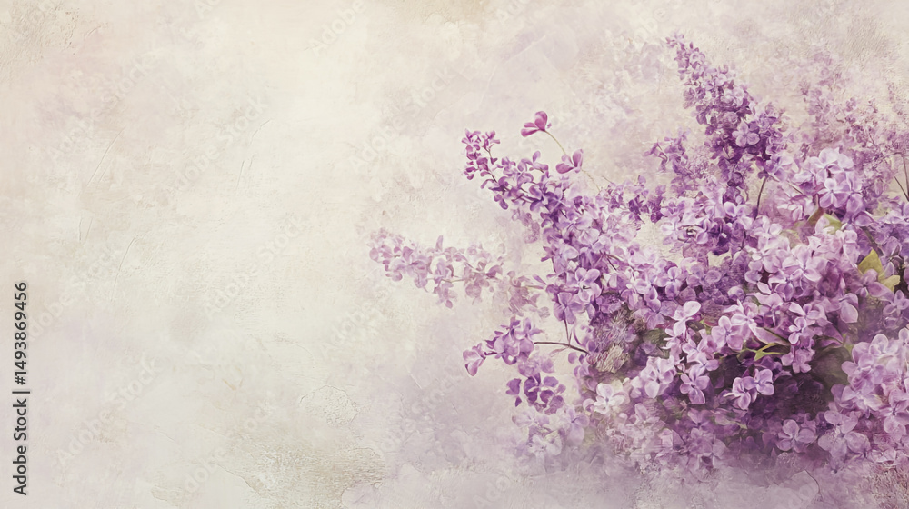 Obraz premium Elegant wedding invitation card background vector. Minimal hand painted Lilac botanical flowers texture template background. Design for wedding, vip cover, poster, rsvp moderncard.Valentine's Day