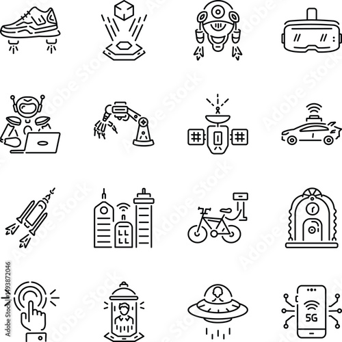 Set of Linear Style Futuristic Technology Icons 
