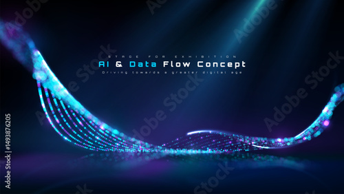 Big digital data flow with abstract glowing particle waves, vector illustration design concept for futuristic technology background, science, cyber security.