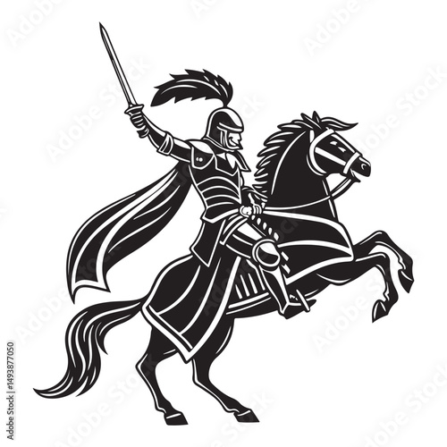 Black and White Knight on Horse with Sword