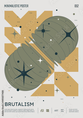 Modern abstract poster, Raster version of high quality and resolution, artwork with geometric postmodern shapes in brutalism aesthetics, minimalistic trendy bold composition, A4 futuristic graphic 52