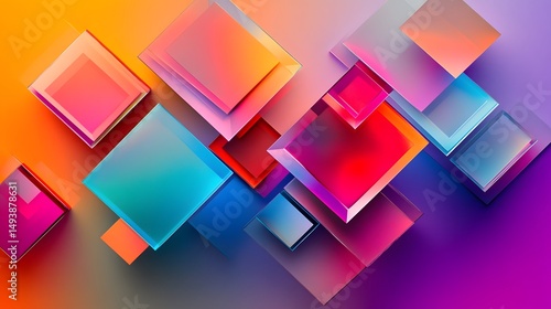 Abstract Colorful Glass Cubes Geometric Design