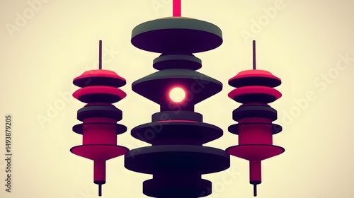 Abstract Geometric 3D Sculpture Red Black Design