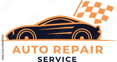 Logo design, auto repair service, stylized sports car silhouette 
