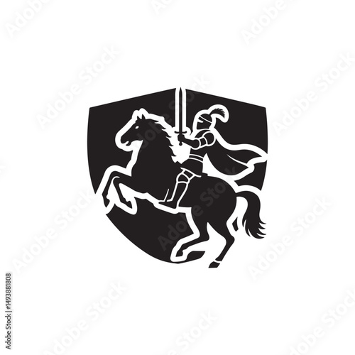 Silhouette of Knight on Rearing Horse with Sword