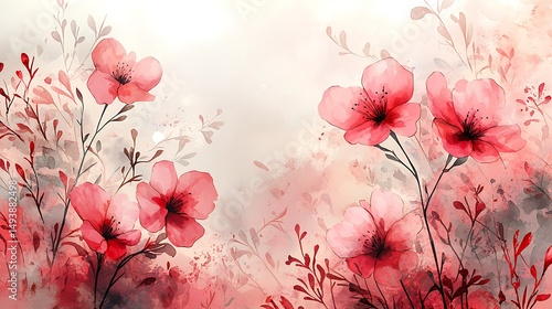 there is a painting of a bunch of pink flowers on a white background