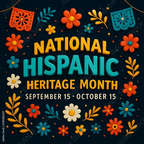 National Hispanic Heritage Month 3D Cartoon Floral Banner..