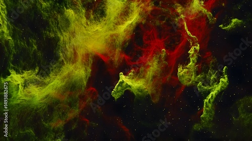 Cosmic Nebula Red Yellow Green Abstract Space Background