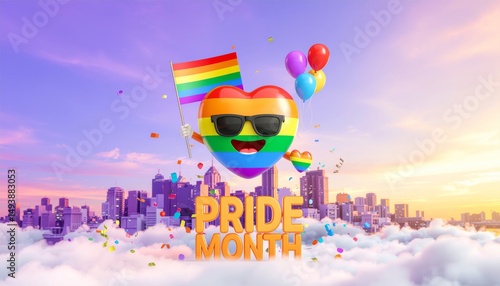 Pride Month 3D Cartoon Reels Poster With Rainbow Heart