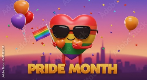 Pride Month 3D Cartoon Reels Poster With Rainbow Heart