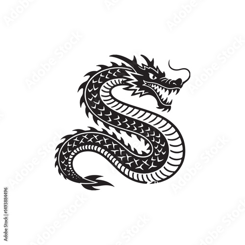 Black Chinese Dragon Curled Silhouette