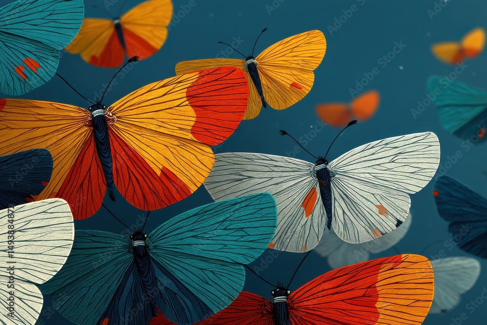 Colorful butterflies fluttering in a vibrant and dynamic background Colorful butterflies fluttering in a vibrant and dynamic background