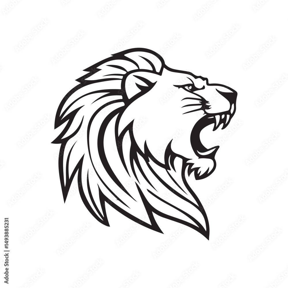 Fototapeta premium Roaring Lion Head Black and White Outline
