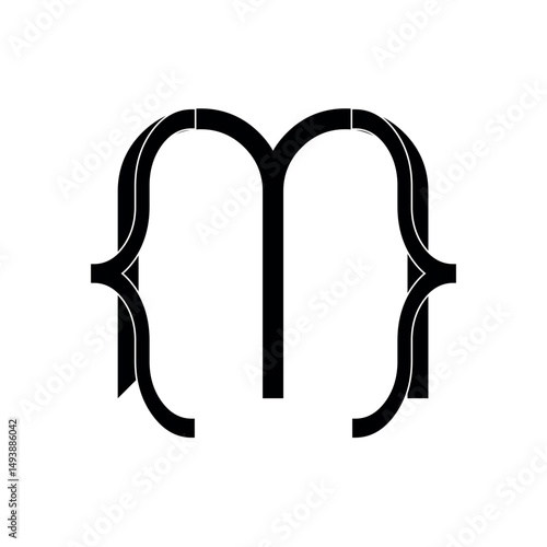 Letter M logo with braces in reference to computer code