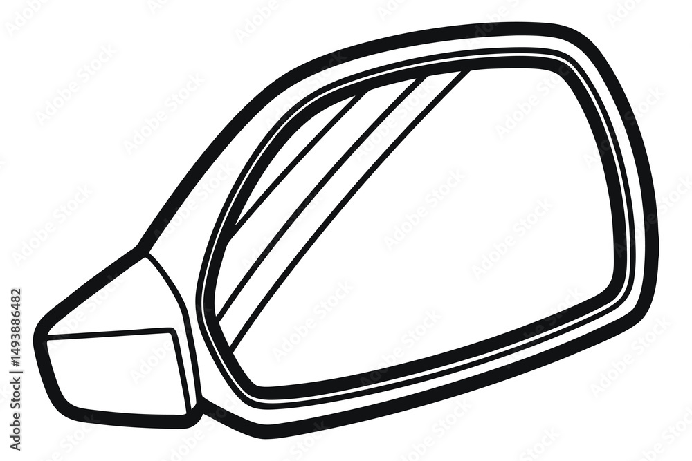 A simple, black and white line drawing of a car side-view mirror. A simple, black and white line drawing of a car side-view mirror.