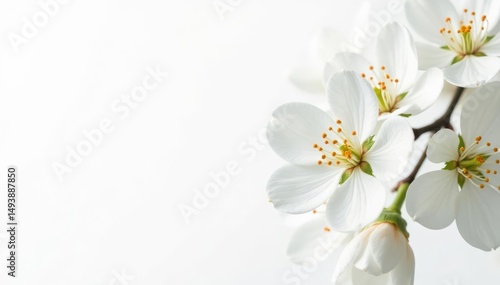 Delicate white blossoms against pure white backdrop, floral, clean