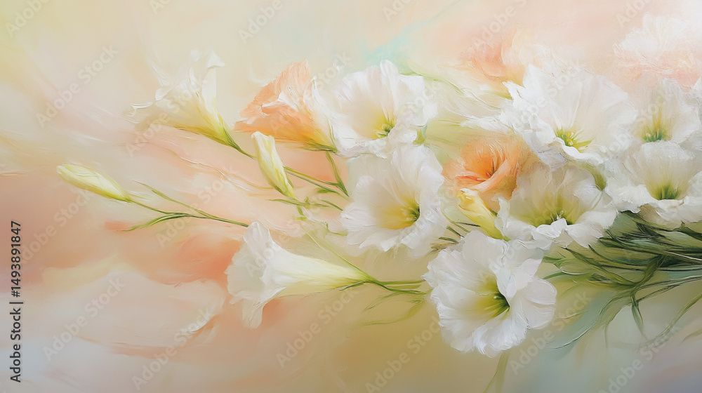 Obraz premium Elegant wedding invitation card background vector. Minimal hand painted Lisianthus botanical flowers texture template background. Design for wedding, vip cover, poster, rsvp moderncard.Valentine's Day