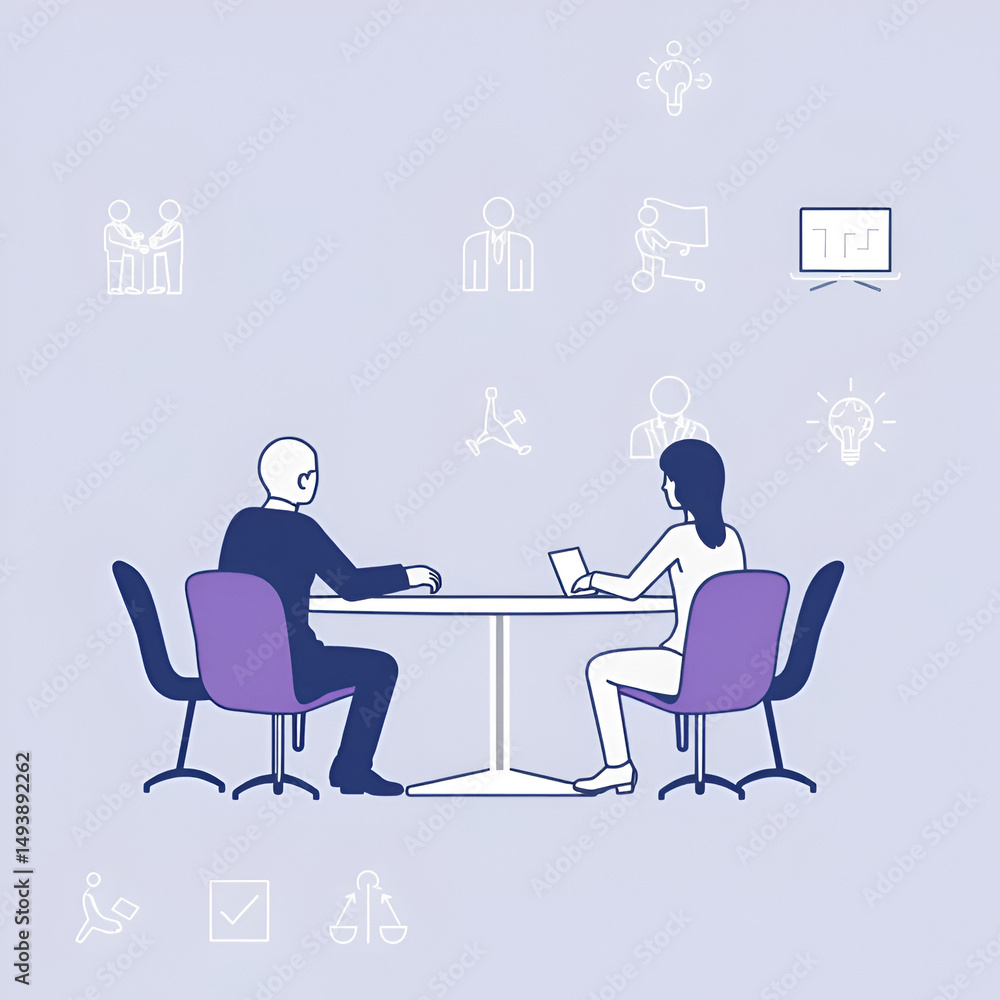 Fototapeta premium Meeting thin line icon set. Discussion, planning and decisions. Interview, seminar, meet, conference, consultation, presentation - stock vector.