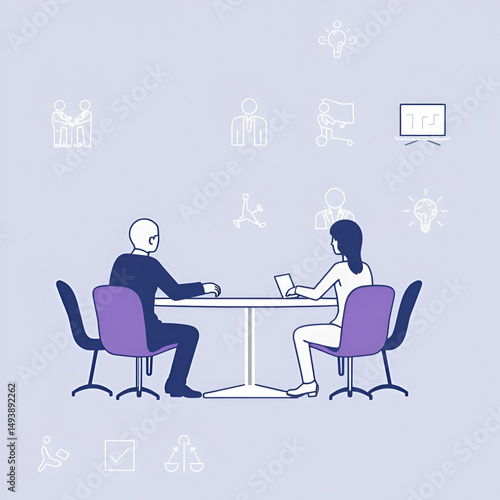 Meeting thin line icon set. Discussion, planning and decisions. Interview, seminar, meet, conference, consultation, presentation - stock vector.