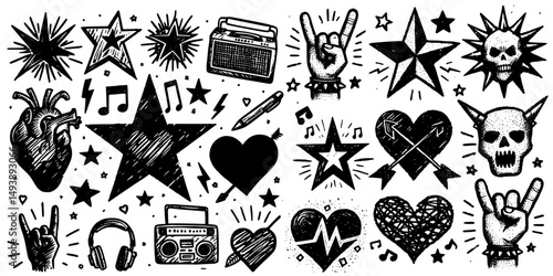 Energetic Punk Rock Imagery, , Punk-inspired artwork featuring electrifying symbols, defining the essence of rock music rebellion