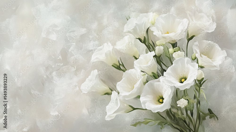 Obraz premium Elegant wedding invitation card background vector. Minimal hand painted Lisianthus botanical flowers texture template background. Design for wedding, vip cover, poster, rsvp moderncard.Valentine's Day