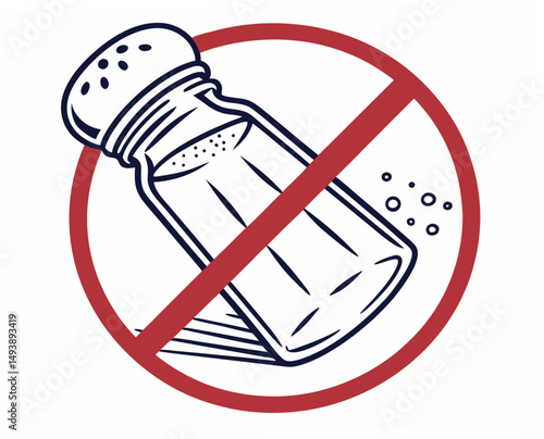No salt symbol with salt shaker and red prohibition circle  